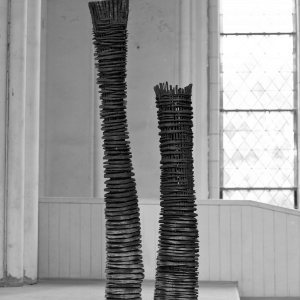 CONSTRUCT II + III, robinia, patinated, H 175 + 224 cm, 2012