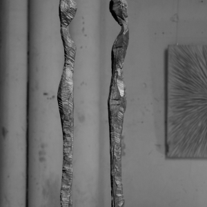 VERSUCH II, Bronze, Auflage 8, H 63 cm, Sockel, Eiche H 103 cm, 2012