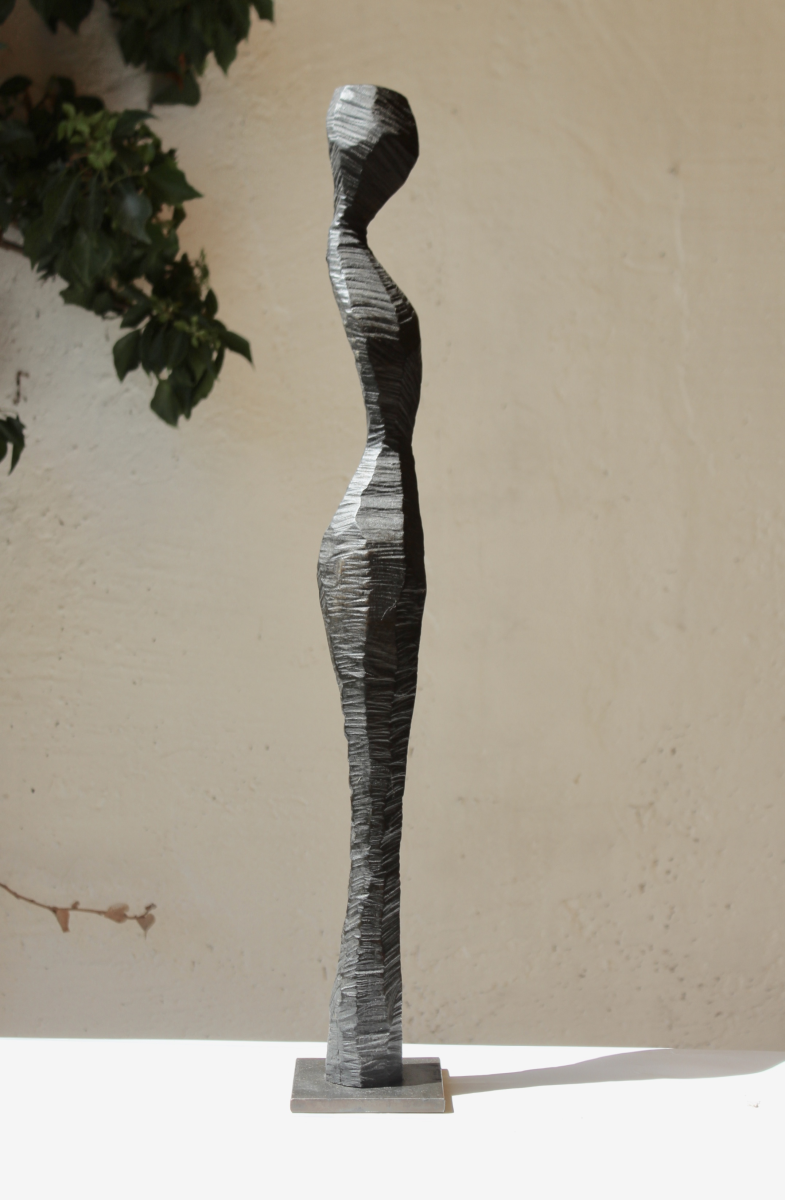 THE SELF-CONFIDENT, black locust, patinated, H 65 cm, 2026, €1,280